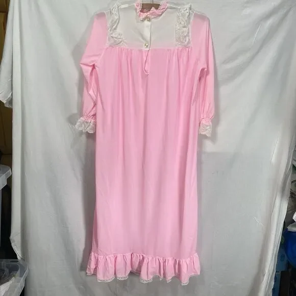 Vintage HER MAJESTY Nightgown Lot Girls 60s 70s Lace Long Yellow Pink Size 10 12 - Picture 9 of 16